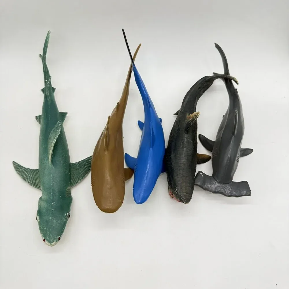 Unbranded Lot Of Large Plastic Sharks Educational Zoo Animals Ocean Life Vintage